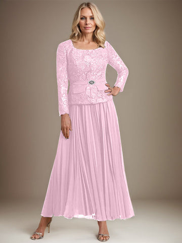 A-line Square Ankle-Length Chiffon Mother of the Bride Dress With Pleated