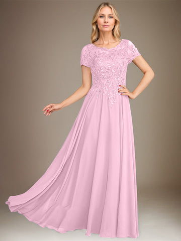 A-Line Scoop Floor-Length Chiffon Mother of the Bride Dress With Applique & Sequins