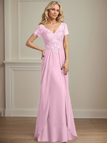 A-line V-Neck Floor-Length Chiffon Lace Mother of the Bride Dress