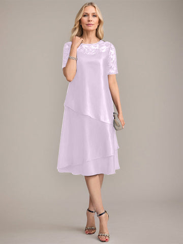 A-Line Scoop Knee-Length Mother of the Bride Dress With Applique & Sequins