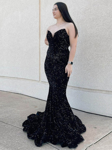 ROBE DE BAL SIRÈNE À PAILLETTES ET COL LONG