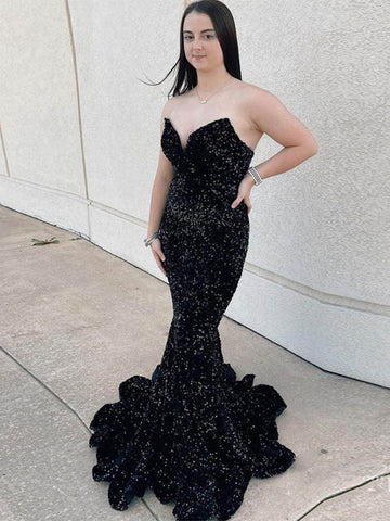 ROBE DE BAL SIRÈNE À PAILLETTES ET COL LONG