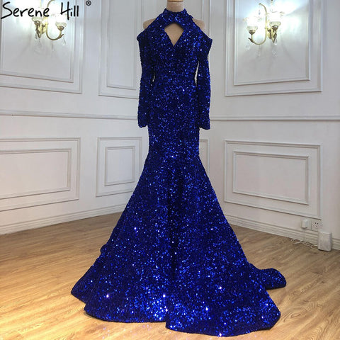 Long Royal Blue Prom Dress Sparkly Glitter Sequin Sexy Top African Girl Mermaid Prom Dresses 2025 New Arrival LA70453