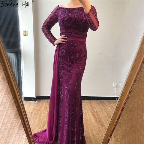 Long Sleeve Black Mermaid Tulle Evening Dresses Beading Sequined Formal Dress Real Photo 2025 LA6009