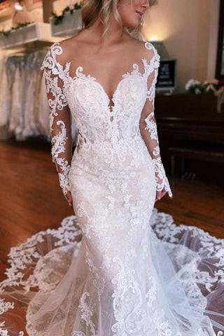 Long Sleeves Mermaid Wedding Dress with Overskirt