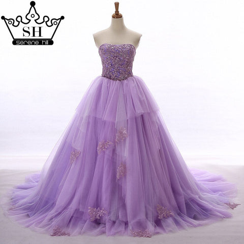 Vestido de novia con cola larga, sin tirantes, con flores de pedrería, tul, sexy, con hombros descubiertos. Imagen real 2025 HM66253