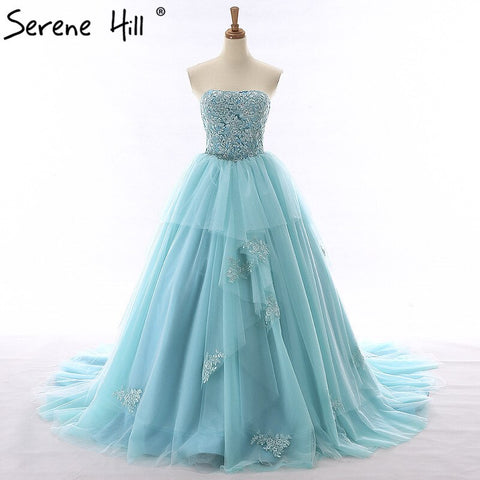 Vestido de novia con cola larga, sin tirantes, con flores de pedrería, tul, sexy, con hombros descubiertos. Imagen real 2025 HM66253