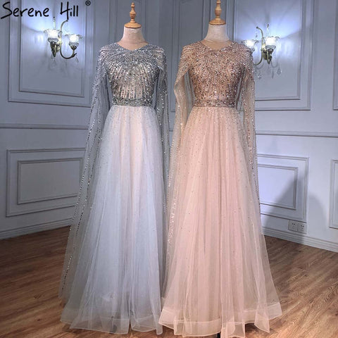 Luxury Gold Arabia Cape sleeves Beaded A-Line Evening Dresses Gowns 2025 For Woman Party LA71362