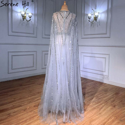 Luxury Gold Arabia Cape sleeves Beaded A-Line Evening Dresses Gowns 2025 For Woman Party LA71362