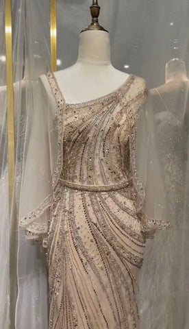 Luxury Grey One Shouder Evening Dresses Gowns 2025 Mermaid Beaded Elegant For Women Party LA71518