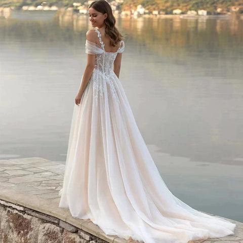 Luxury Off Shoulder Sleeveless Sexy Lace Mopping Beautiful Wedding Dresses Boho Backless Charming Simple Bridal Gowns New 2023