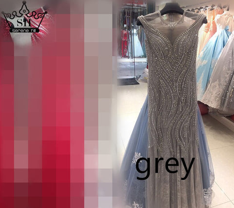 Sale Luxury Sexy Mermaid Newest Evening Dresses Long Crystal Beading Tulle 2025 Robe De Soiree LA6077