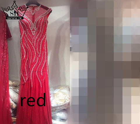 Sale Luxury Sexy Mermaid Newest Evening Dresses Long Crystal Beading Tulle 2025 Robe De Soiree LA6077