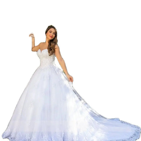 Luxury white bridal gown Sweetheart Applique backless Pearl Crystal tulle plus Saudi Arabian wedding dress trouw jurken dames