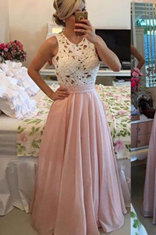 A-line Floor-length Chiffon High Neck Long Prom Dresses Party Dress