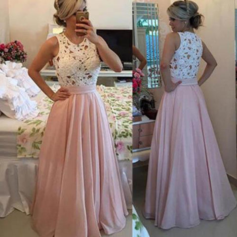 A-line Floor-length Chiffon High Neck Long Prom Dresses Party Dress