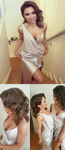 New Arrival Soft Satin Special Long Bridesmaid Dresses with Side Slit