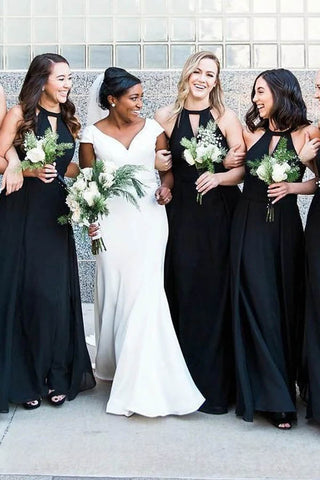 Halter Custom Chiffon Long Black Bridesmaid Dresses