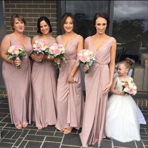 Simple Straps Dusty Pink Long Cheap Bridesmaid Dresses Online