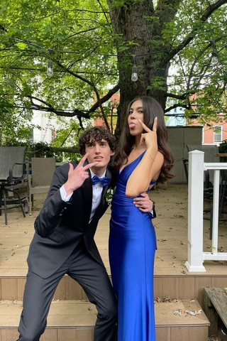 Vestido largo de noche formal para mujer, color verde azulado, con tirantes en la espalda, de satén, sin mangas, modelo Y2928