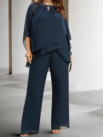 Trajes de pantalón de gasa para la madre de la novia con lentejuelas 