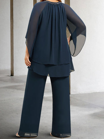 Trajes de pantalón de gasa para la madre de la novia con lentejuelas 