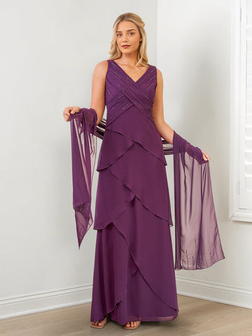 Vestidos de corte princesa/línea A para la madre de la novia con escote en V, bordados y drapeados 