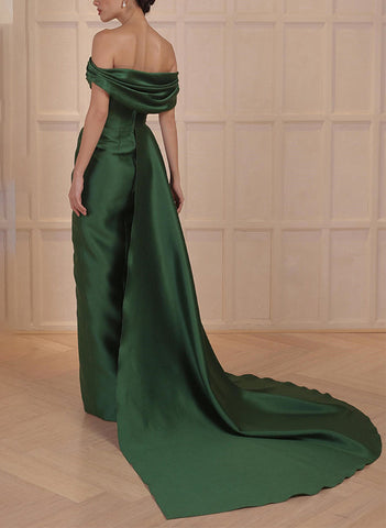 Vestidos de corte princesa/línea A para la madre de la novia, de satén, con hombros descubiertos y abertura lateral. 