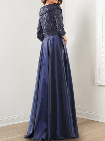 Vestidos de corte princesa/línea A con escote en V hasta el suelo para la madre de la novia 