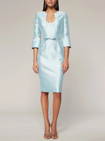 Vestido de corte princesa/línea A, manga tres cuartos, largo hasta la rodilla, para la madre de la novia, con lazo anudado 