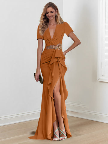 Mermaid/Trumpet Floor-Length V Neck Mother of the Bride Dresses with Ruffles