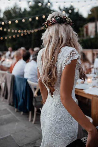 Lace Boho Mermaid Backless Cap Sleeve Bohemian Wedding Dresses MW265