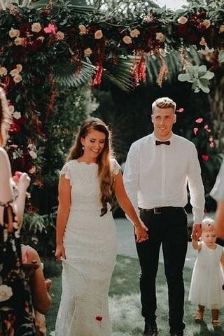 Lace Boho Mermaid Backless Cap Sleeve Bohemian Wedding Dresses MW265