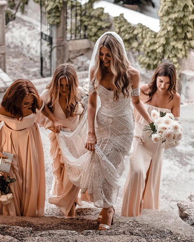 Sweetheart Neck Lace Beach Ivory Rustic Boho Wedding Dresses MW267