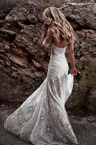 Sweetheart Neck Lace Beach Ivory Rustic Boho Wedding Dresses MW267