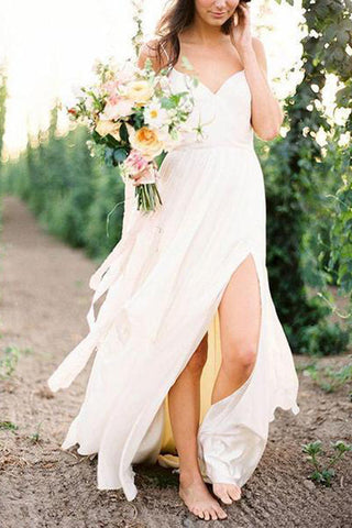 Simple Spaghetti Strap Summer Wedding Dresses with Slit MW286