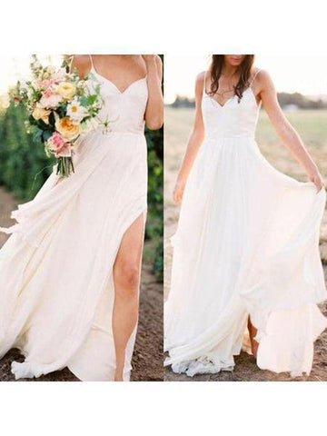 Simple Spaghetti Strap Summer Wedding Dresses with Slit MW286
