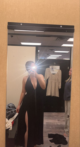 Vestido de noche negro sexy de corte A con escote en V, modelo Y6877