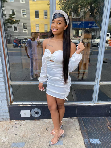 Vestido blanco sexy para baile de bienvenida con mangas largas, vestido blanco de fiesta Y2157