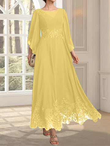 A-line Scoop Illusion Ankle-Length Lace Chiffon Mother of the Bride Dress With Sequins