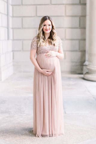 Pink Sequin Maternity Dress Maternity Maxi Dress For Baby Shower