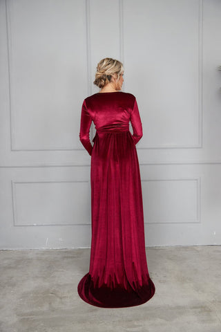 Emerald Green Velvet Dress with Train