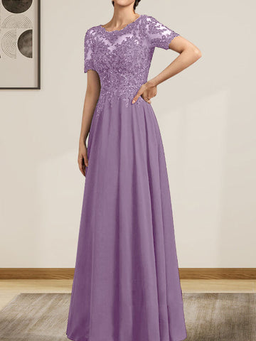 A-line Scoop Illusion Floor-Length Chiffon Lace Mother of the Bride Dress With Sequins Beading
