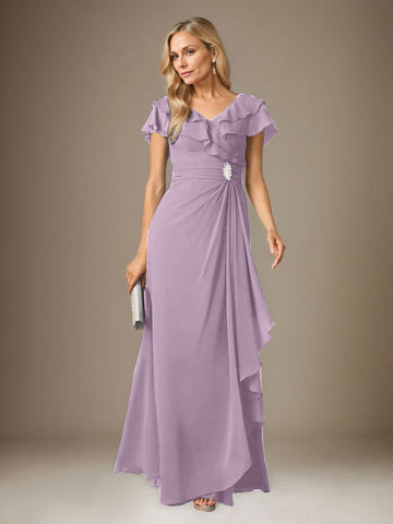 Stormy A-Line V-Neck Ruched Chiffon Dress