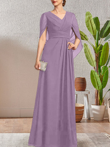 Dark Navy A-Line V-Neck Long Mother of Bride Dress