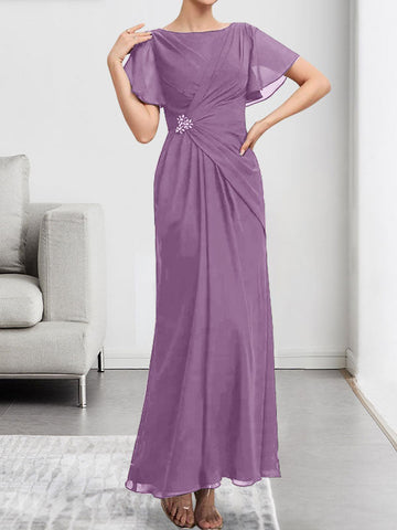 A-line Scoop Illusion Tea-Length Chiffon Lace Mother of the Bride Dress With Beading Sequins