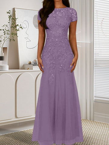 Dark Navy Mermaid Scoop Sequins Tulle Dress