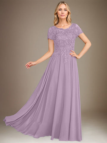A-Line Scoop Floor-Length Chiffon Mother of the Bride Dress With Applique & Sequins