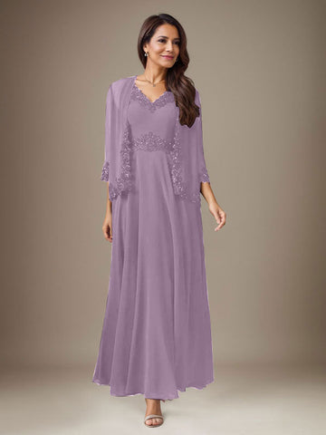 Plum A-Line Sequins Chiffon Dress