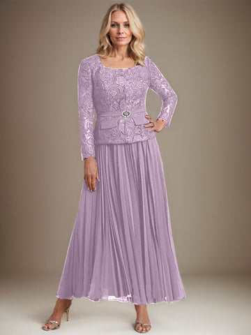 A-line Square Ankle-Length Chiffon Mother of the Bride Dress With Pleated